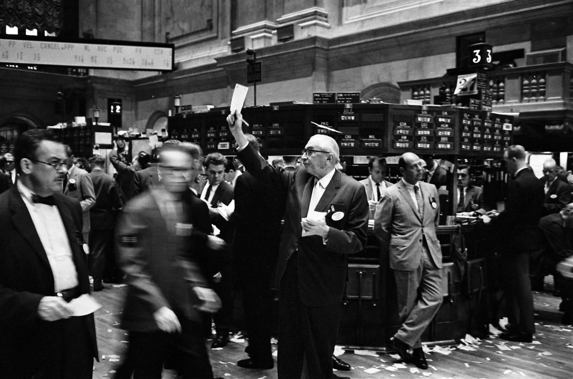 New York Stock Exchange traders on the floor, 1963